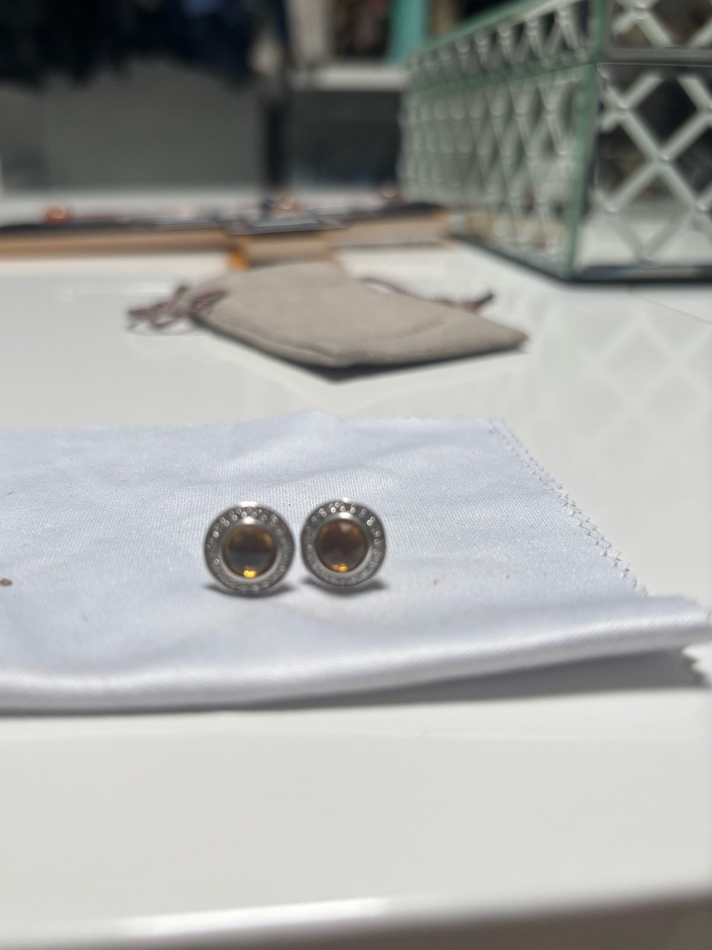David Yurman Silver Stud Earrings with Amber Stones